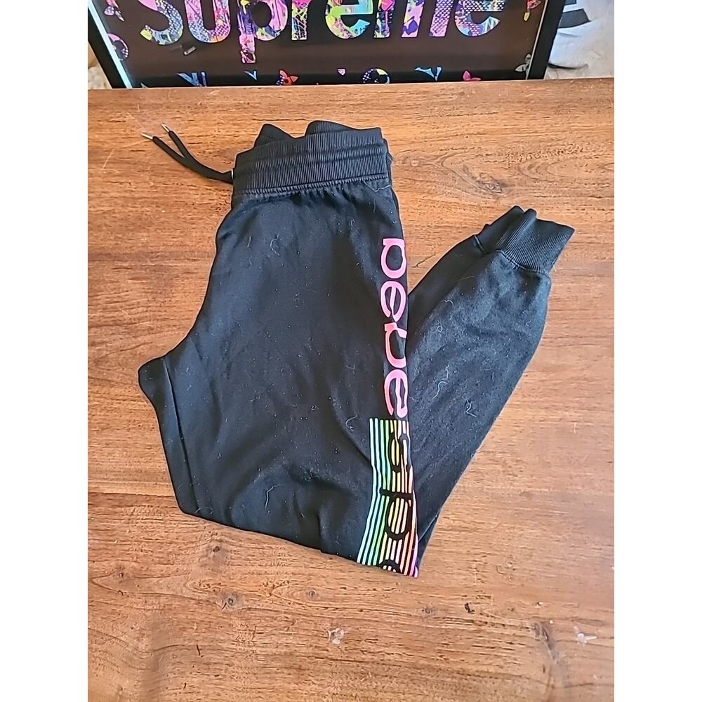 Bebe Sport Black Rainbow Stripe Jogger Sweats Workout Pants Large